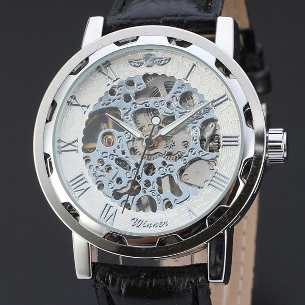 Ultra Luxury Mechanical Leather Skeleton Watch Various Colors - White/Black