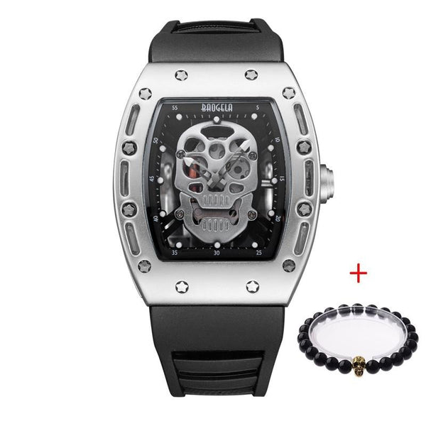 Luxury Skull Skeleton Steel Military Watch - Silver/Black