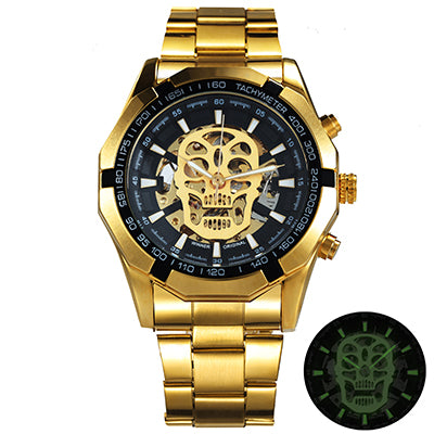 Ultra Luxury Mechanical Steel Skeleton Skull Watch - Gold/Black/Gold