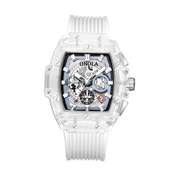 Luxury Transparent Chronograph Skeleton Quartz Watch - Blue/Transparent