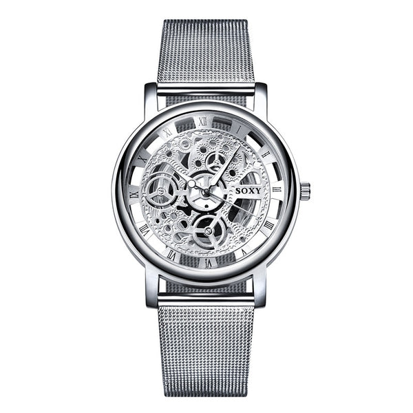 Ultra Luxury Skeleton Steel Mesh Band Watch - Silver