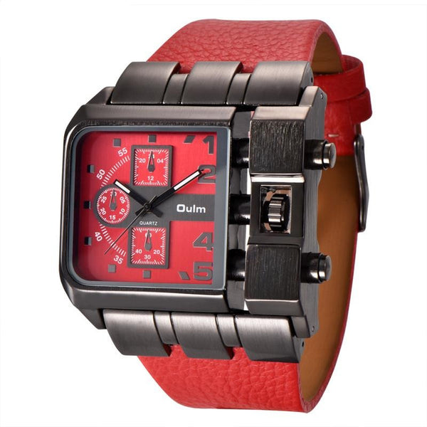 Unique Big Face Quartz Stainless Steel Watch - Red