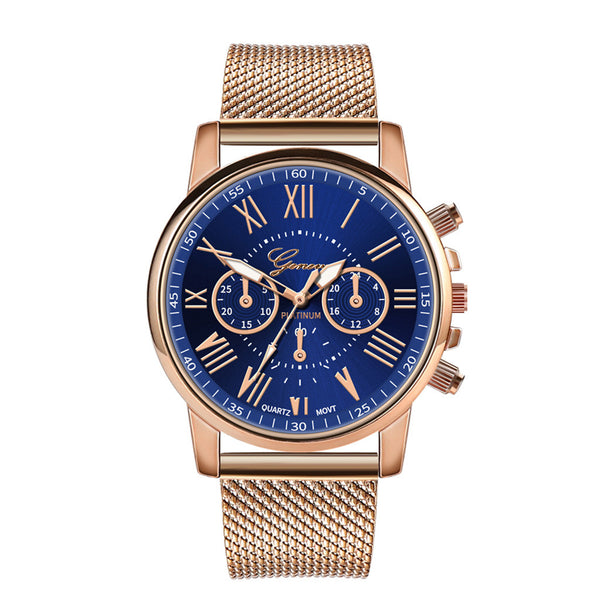 Luxury Chronograph Milanese Stainless Steel Gold Band Watch - Blue