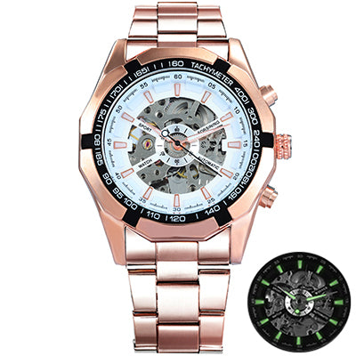 Ultra Luxury Mechanical Steel Skeleton Watch - White/Rose Gold