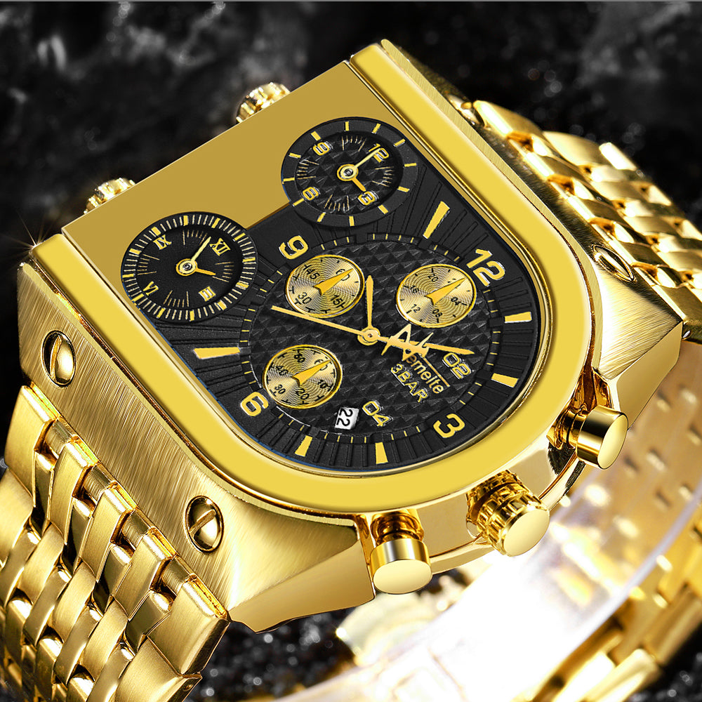 Luxury Mechanical Steel Chronograph Steel Band Watch - Gold/Blue