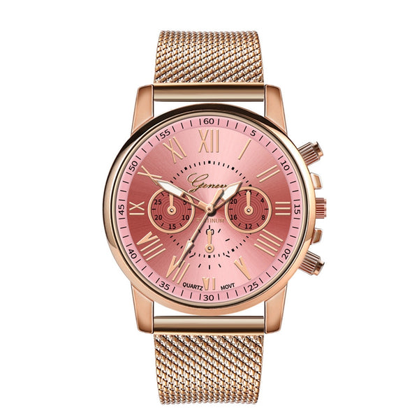 Luxury Chronograph Milanese Stainless Steel Gold Band Watch - Rose Pink