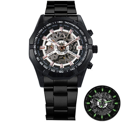 Ultra Luxury Mechanical Steel Skeleton Watch - Black/White