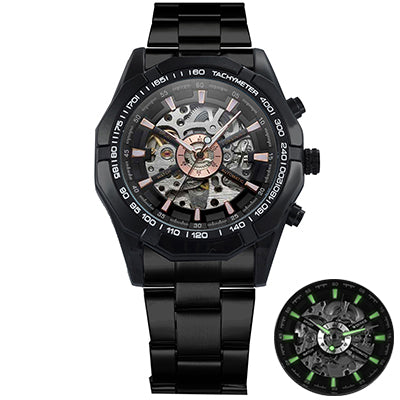 Ultra Luxury Mechanical Steel Skeleton Watch - Black