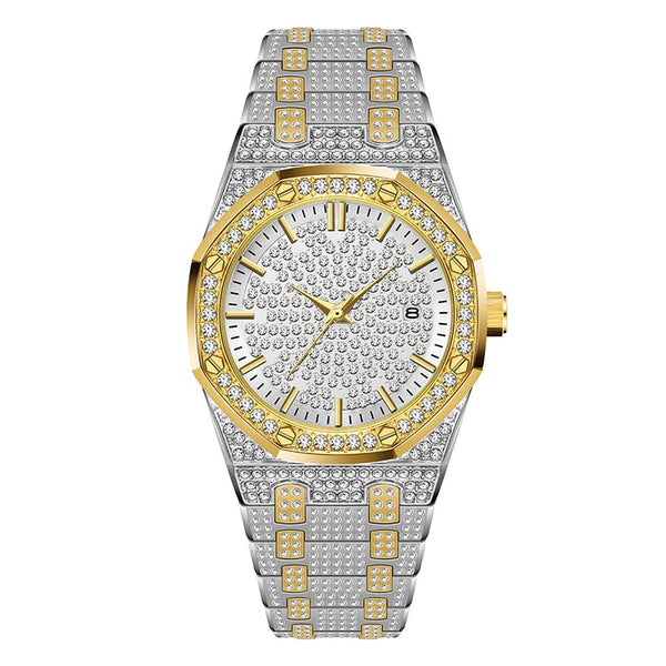 Unique Diamond-Style Iced Out Watch - Silver/Gold