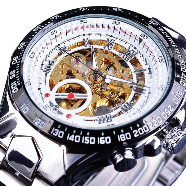 Ultra Luxury Automatic Skeleton Steel Watch - Gold/White/Steel