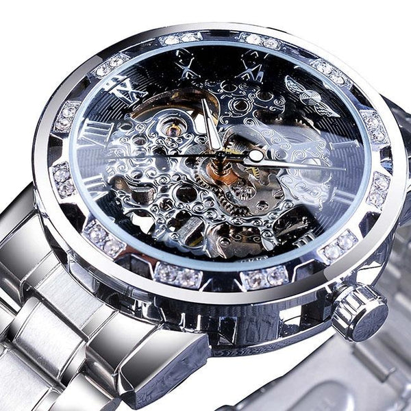 Ultra Luxury Diamond Design Mechanical Steel Skeleton Watch - Steel/Steel