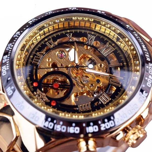 Ultra Luxury Automatic Skeleton Steel Watch - Gold/Black/Gold
