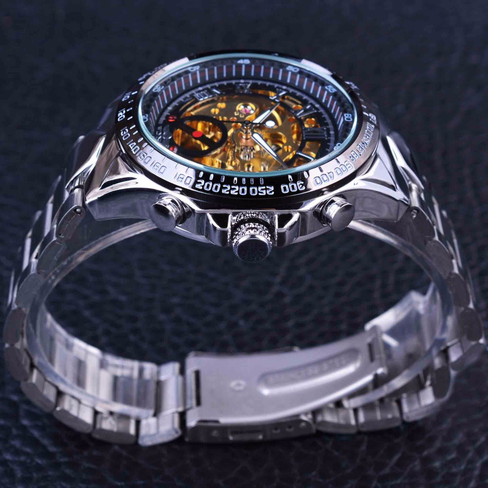Ultra Luxury Automatic Skeleton Steel Watch - Steel/Black/Steel