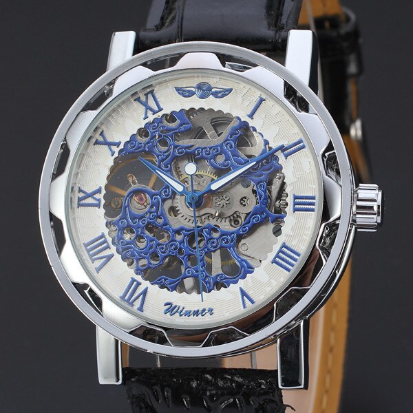 Ultra Luxury Mechanical Leather Skeleton Watch Various Colors - Blue/Black