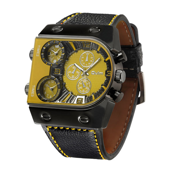 Military Multi Time Zone Stainless Steel Quartz Watch - Yellow/Black