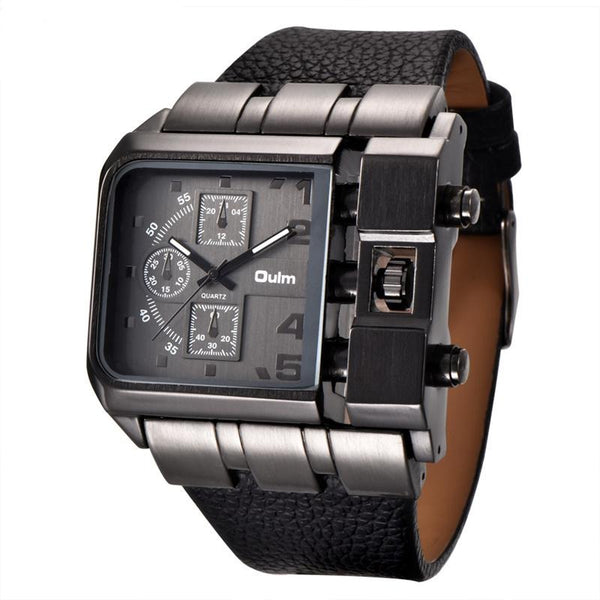 Unique Big Face Quartz Stainless Steel Watch - Black