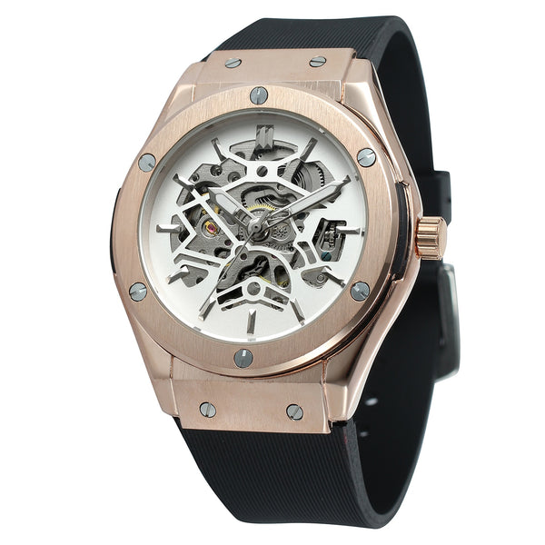 Ultra Luxury Steel Chronograph Skeleton Watch - White/Gold