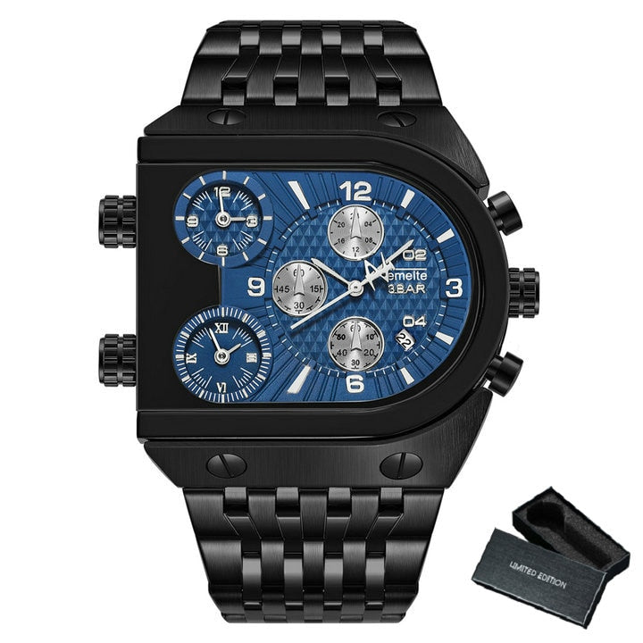 Luxury Mechanical Steel Chronograph Steel Band Watch - Black/Blue