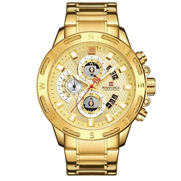 Luxury Big Face Chronograph Steel Watch - Gold
