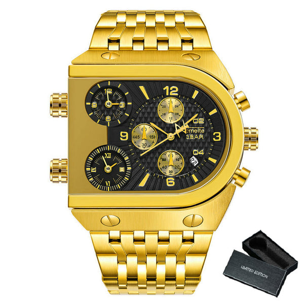 Luxury Mechanical Steel Chronograph Steel Band Watch - Gold/Black