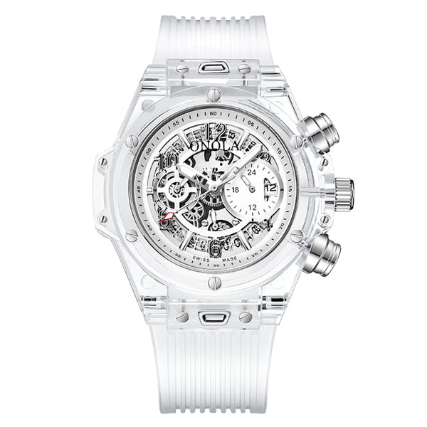 Luxury Transparent Chronograph Skeleton Quartz Watch - Transparent