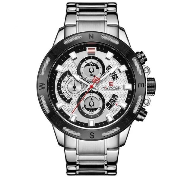 Luxury Big Face Chronograph Steel Watch - Silver