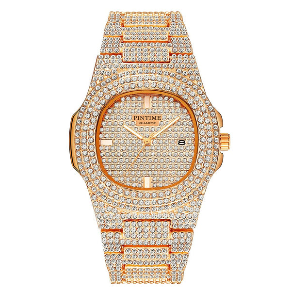 Unique Diamond-Style Iced Out Watch - Rose Gold