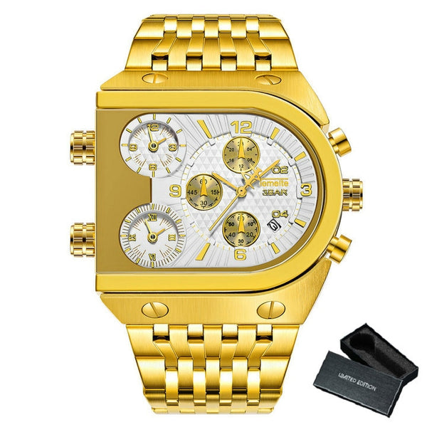 Luxury Mechanical Steel Chronograph Steel Band Watch - Gold/White
