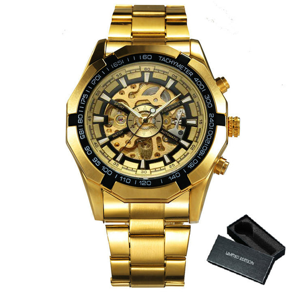 Ultra Luxury Mechanical Steel Skeleton Watch - Gold