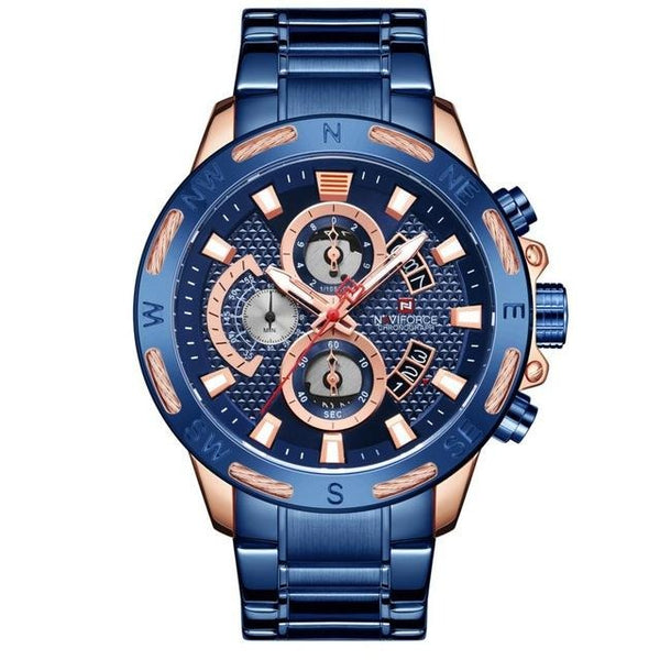 Luxury Big Face Chronograph Steel Watch - Blue