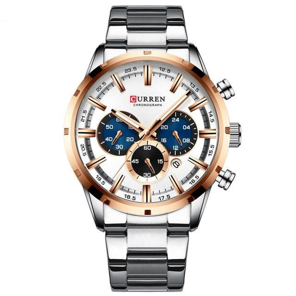 Luxury Mechanical Steel Chronograph Watch - White/Gold