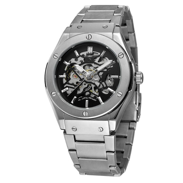 Ultra Luxury Steel Chronograph Skeleton Steel Band Watch - Black/Silver