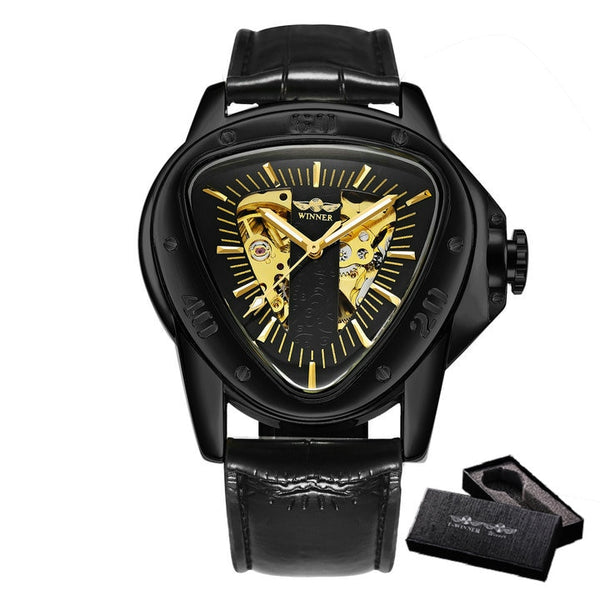 Luxury Steel Automatic Skeleton Watch - Black/Golden